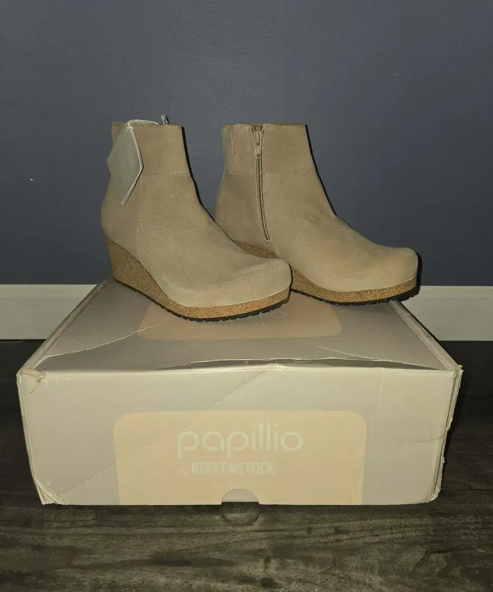 New Birkenstock papillio ebba wedge booties warm sand sz 37
